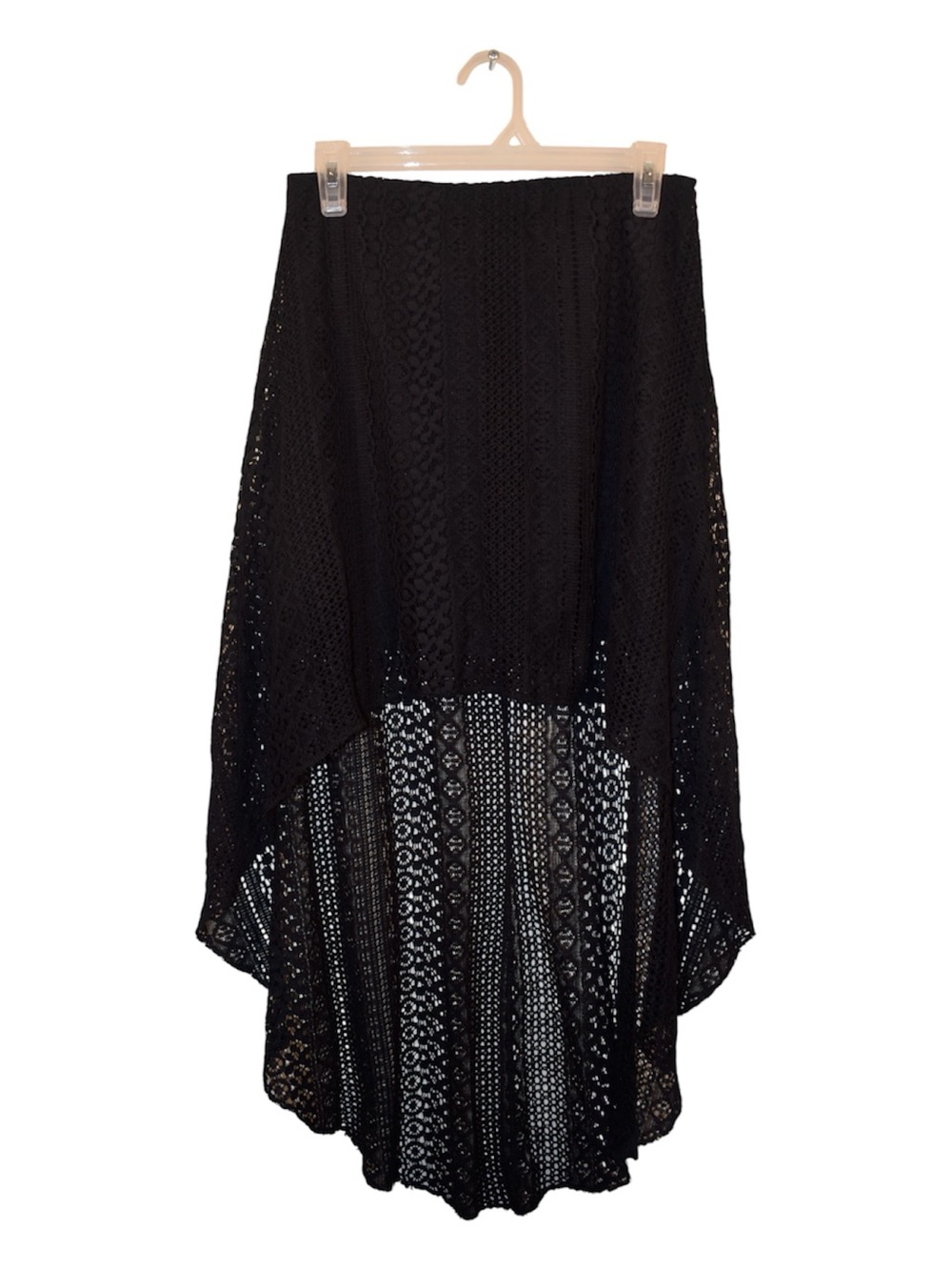 bebe Black Crochet High-Low Skirt
